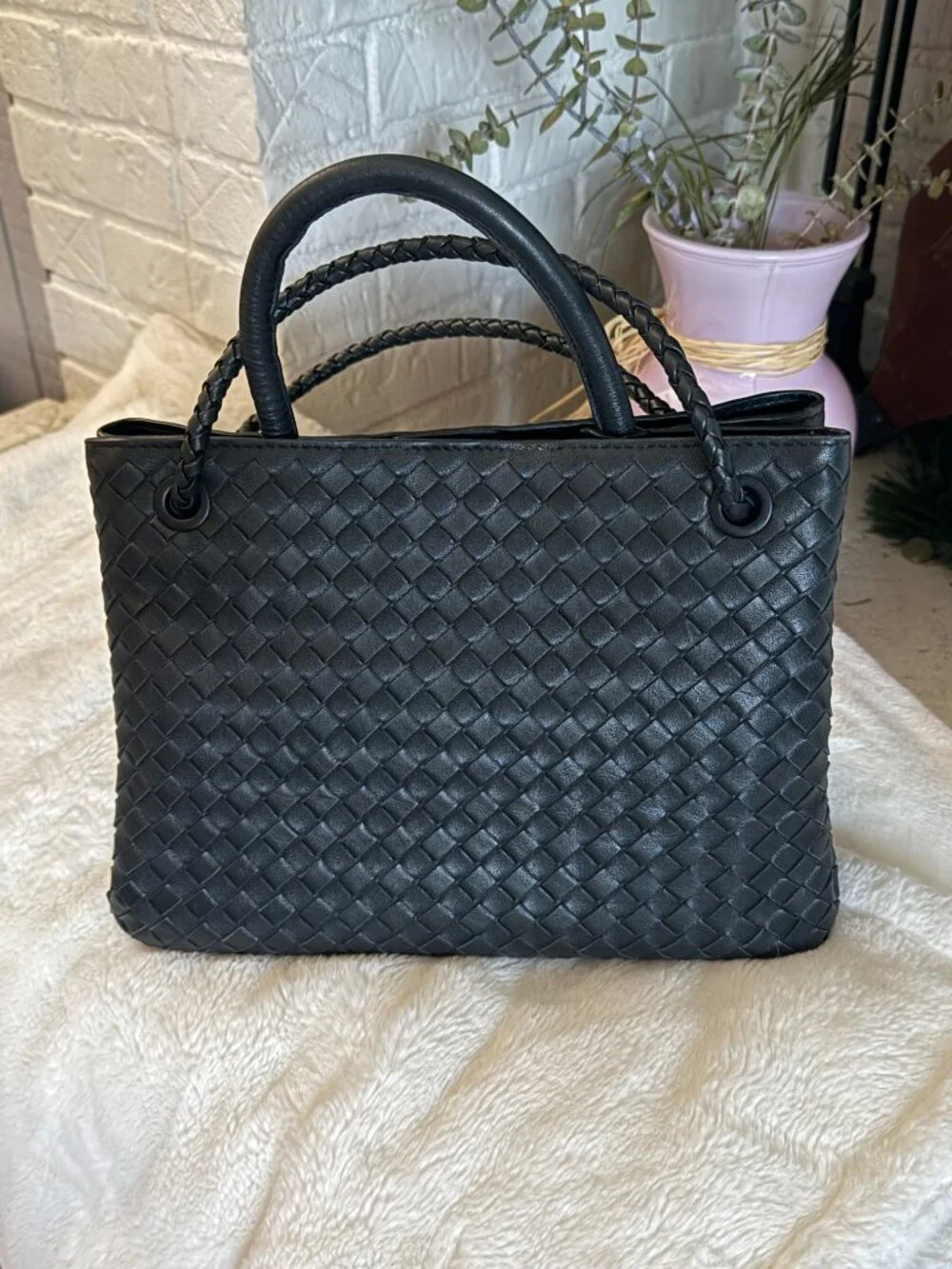 Quince Romy Handwoven Satchel Black Italian Leather NWOT